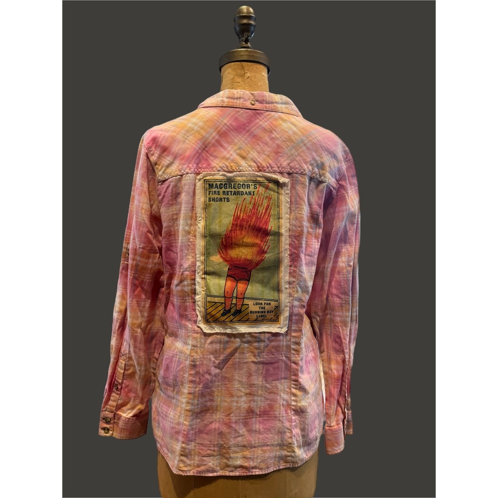 Women's Medium Plaid Shirt w/ Vintage "Pants on Fire" Patch - Picture 2 of 6